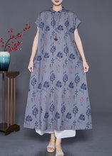 Load image into Gallery viewer, Fashion Grey Stand Collar Print Chiffon Maxi Dress Summer