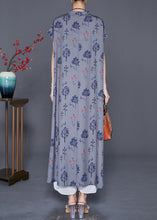 Load image into Gallery viewer, Fashion Grey Stand Collar Print Chiffon Maxi Dress Summer