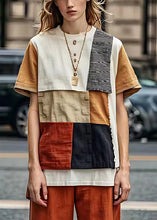 Load image into Gallery viewer, Fashion Khaki Asymmetrical Patchwork Linen Tanks Summer