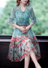 Load image into Gallery viewer, Fashion Light Green V Neck Print Chiffon Maxi Dress Summer