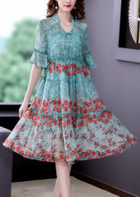 Load image into Gallery viewer, Fashion Light Green V Neck Print Chiffon Maxi Dress Summer