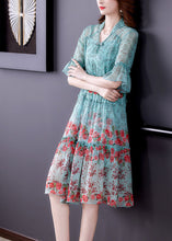 Load image into Gallery viewer, Fashion Light Green V Neck Print Chiffon Maxi Dress Summer