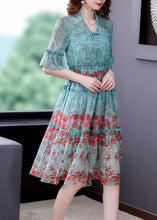 Load image into Gallery viewer, Fashion Light Green V Neck Print Chiffon Maxi Dress Summer