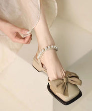 Load image into Gallery viewer, Fashion Nail Bead Bow Splicing Chunky Sandals Khaki Faux Leather