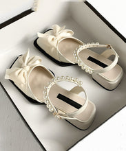 Load image into Gallery viewer, Fashion Nail Bead Bow Splicing Chunky Sandals Khaki Faux Leather