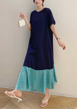 Load image into Gallery viewer, Fashion Navy Print Patchwork Fake Two Pieces Maxi Dresses Short Sleeve