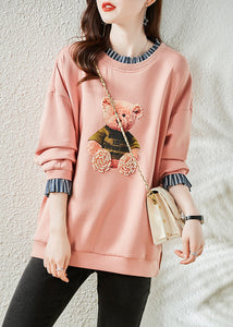 Fashion Pink Bear Patchwork Warm Fleece Sweatshirts Top Winter