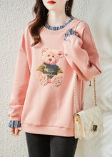 Load image into Gallery viewer, Fashion Pink Bear Patchwork Warm Fleece Sweatshirts Top Winter