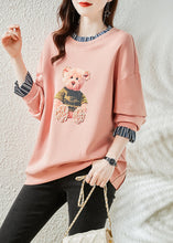 Load image into Gallery viewer, Fashion Pink Bear Patchwork Warm Fleece Sweatshirts Top Winter