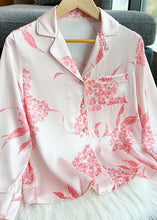 Load image into Gallery viewer, Fashion Pink Print Silk Shirts And Straight Pants Two Pieces Set Long Sleeve