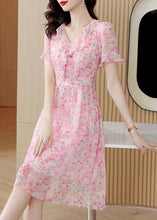 Load image into Gallery viewer, Fashion Pink V Neck Ruffled Print Chiffon Dress Summer