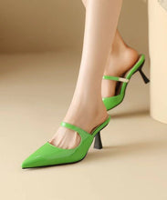 Load image into Gallery viewer, Fashion Pointed Toe High Heel Slide Sandals Green Faux Leather