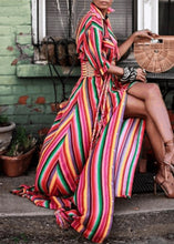 Load image into Gallery viewer, Fashion Rainbow Striped Button Tie Waist Maxi Shirts Dresses Summer