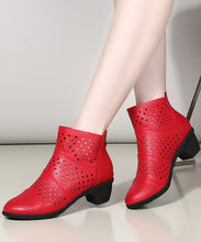 Load image into Gallery viewer, Fashion Red Chunky Cowhide Leather Hollow Out Splicing Boots