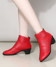 Load image into Gallery viewer, Fashion Red Chunky Cowhide Leather Hollow Out Splicing Boots