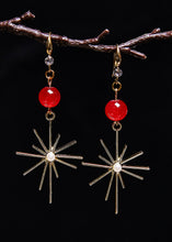 Load image into Gallery viewer, Fashion Red Gem Stone Fireworks Shape Drop Earrings