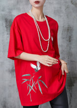 Load image into Gallery viewer, Fashion Red Oversized Red-crowned Crane Print Cotton Tops Summer