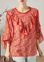 Load image into Gallery viewer, Fashion Red Ruffled Print Chiffon Blouse Top Butterfly Sleeve