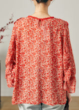 Load image into Gallery viewer, Fashion Red Ruffled Print Chiffon Blouse Top Butterfly Sleeve