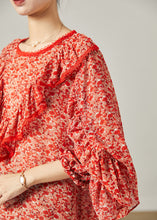 Load image into Gallery viewer, Fashion Red Ruffled Print Chiffon Blouse Top Butterfly Sleeve