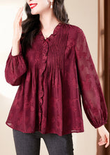 Load image into Gallery viewer, Fashion Red V Neck Ruffled Chiffon Shirt Long Sleeve