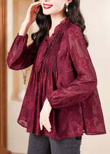 Load image into Gallery viewer, Fashion Red V Neck Ruffled Chiffon Shirt Long Sleeve