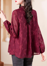 Load image into Gallery viewer, Fashion Red V Neck Ruffled Chiffon Shirt Long Sleeve