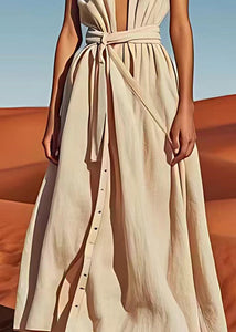 Fashion Sexy Off The Shoulder Tie Waist Cotton Long Dress Summer