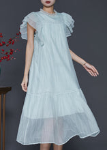 Load image into Gallery viewer, Fashion Sky Blue Ruffled Silk Maxi Dresses Summer