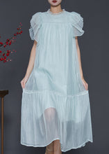 Load image into Gallery viewer, Fashion Sky Blue Ruffled Silk Maxi Dresses Summer