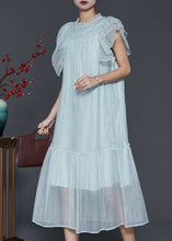 Load image into Gallery viewer, Fashion Sky Blue Ruffled Silk Maxi Dresses Summer