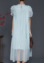 Load image into Gallery viewer, Fashion Sky Blue Ruffled Silk Maxi Dresses Summer