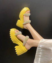 Load image into Gallery viewer, Fashion Soft Chunky Heel Pink Zircon Faux Leather Slide Sandals