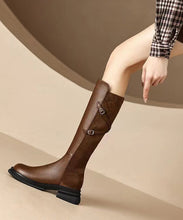 Load image into Gallery viewer, Fashion Splicing Chunky Long Boots Brown Cowhide Leather