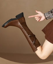 Load image into Gallery viewer, Fashion Splicing Chunky Long Boots Brown Cowhide Leather