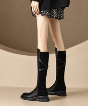 Load image into Gallery viewer, Fashion Splicing Chunky Long Boots Brown Cowhide Leather