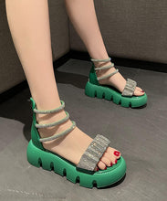 Load image into Gallery viewer, Fashion Splicing Zircon Platform Sandals Green Faux Leather