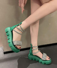 Load image into Gallery viewer, Fashion Splicing Zircon Platform Sandals Green Faux Leather