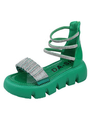 Load image into Gallery viewer, Fashion Splicing Zircon Platform Sandals Green Faux Leather