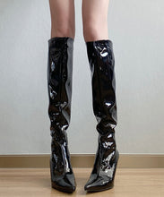 Load image into Gallery viewer, Fashion Stiletto Boots Long Black Patent Leather