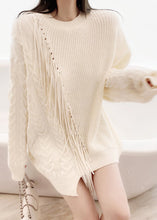 Load image into Gallery viewer, Fashion White Asymmetrical Patchwork Thick Cotton Knit Sweaters Spring