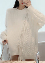 Load image into Gallery viewer, Fashion White Asymmetrical Patchwork Thick Cotton Knit Sweaters Spring