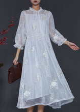 Load image into Gallery viewer, Fashion White Embroidered Silk Cinched Dresses Summer