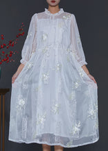 Load image into Gallery viewer, Fashion White Embroidered Silk Cinched Dresses Summer