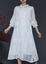 Load image into Gallery viewer, Fashion White Embroidered Silk Cinched Dresses Summer