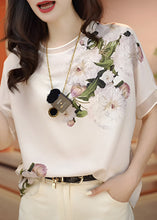 Load image into Gallery viewer, Fashion White O-Neck Print Chiffon Blouses Summer