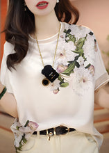 Load image into Gallery viewer, Fashion White O-Neck Print Chiffon Blouses Summer