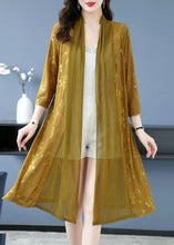 Load image into Gallery viewer, Fashion Yellow Print Patchwork Maxi Ice Size Chiffon Cardigans Long Sleeve