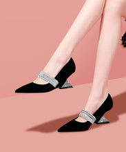 Load image into Gallery viewer, Fashionable Black Zircon Pointed Irregular Heel Sandals