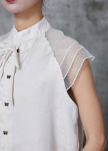 Load image into Gallery viewer, Fine Apricot Mandarin Collar Butterfly Button Silk Shirts Summer